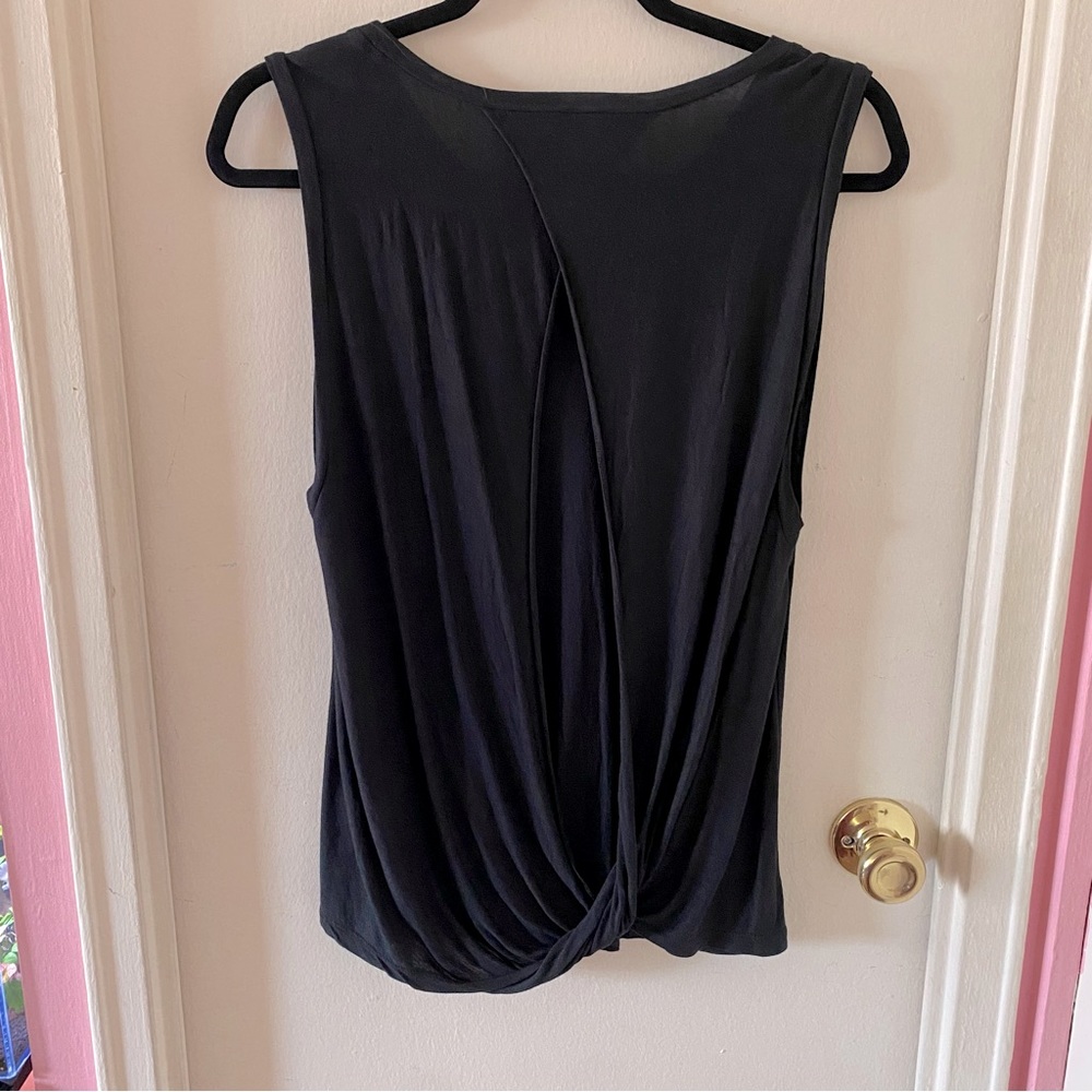 Haute Hippie Black Flowy Draped Open Back Tank Top
